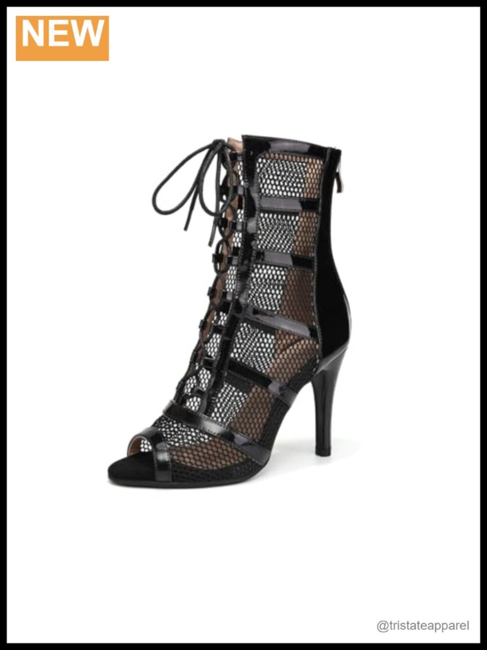 Women's Peep Toe Dance Boots Lace Up Stiletto Heel Mesh Ankle Boots